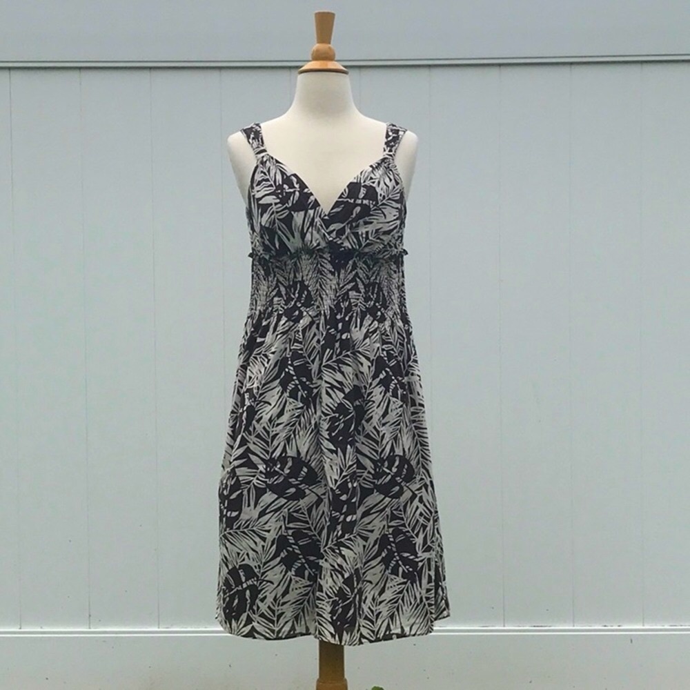 INC International Concepts Dark Brown Off White Leaf Print Midi Dress Size 2